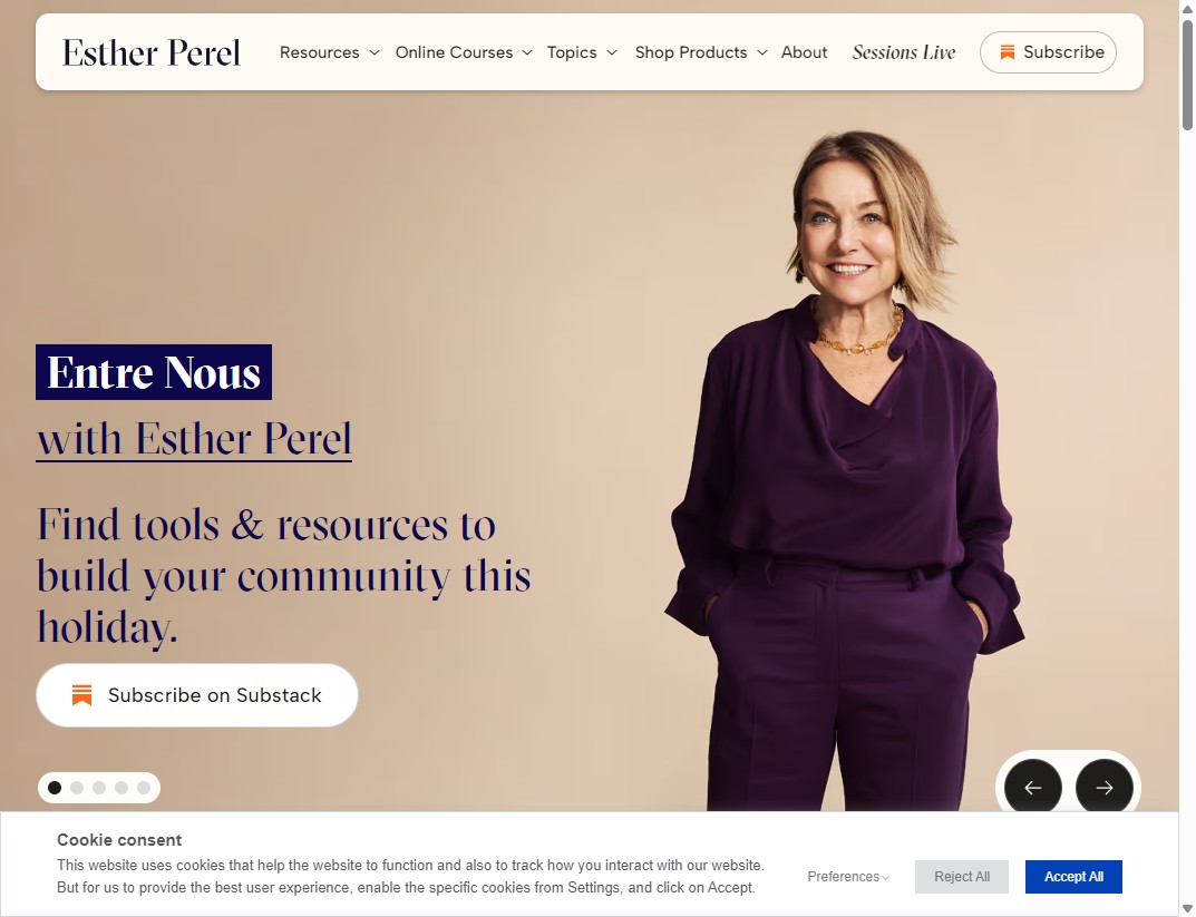 Screenshot reale di estherperel.com