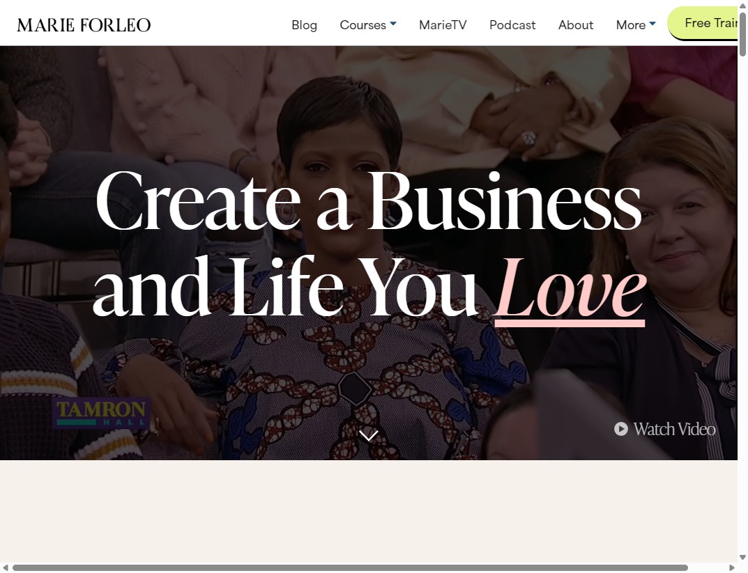 Screenshot reale di marieforleo.com